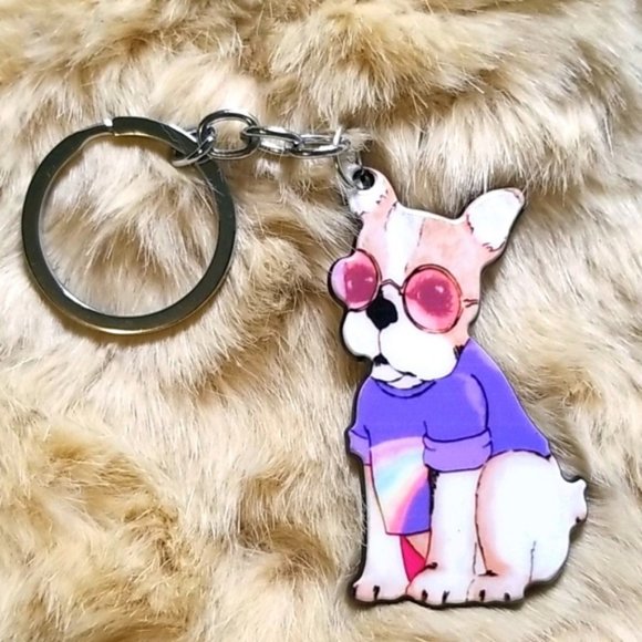 3 FOR $15 Dog In Sunglasses & Tshirt Keychain - Picture 2 of 3
